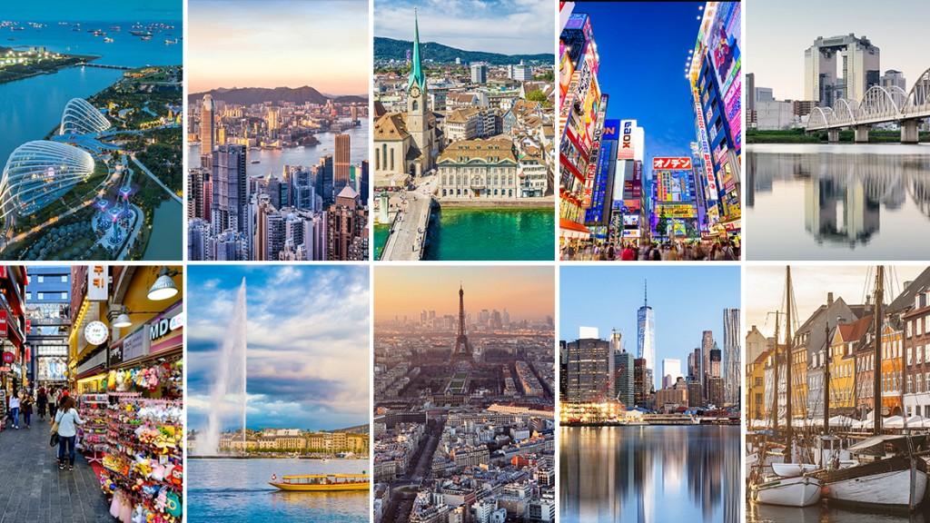 Grid of cities around the world: Singapore, Hong Kong, Zurich, Tokyo, Paris, New York and Copenhagen